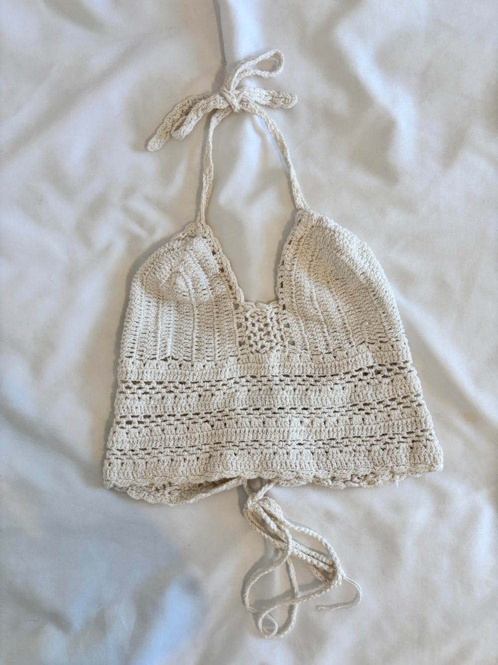 Crochet Halter Crop Top in Cream